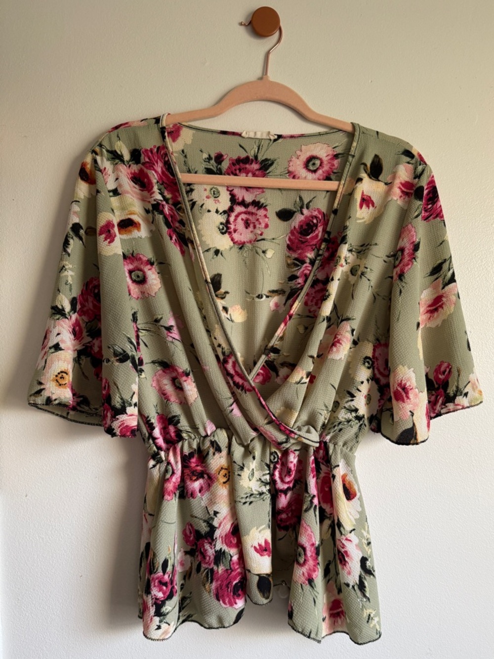 Urban Rose Green Floral Wrap Blouse